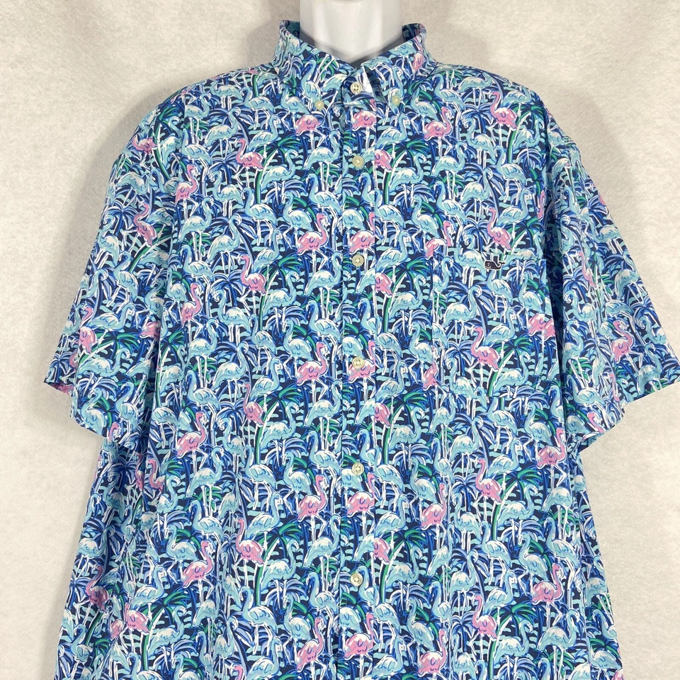 Camisa Vineyard Vines Para Hombres 2XL Azul Rosa Abotonada Rendimiento Estampado Flamenco Nueva Foto 2 de 4