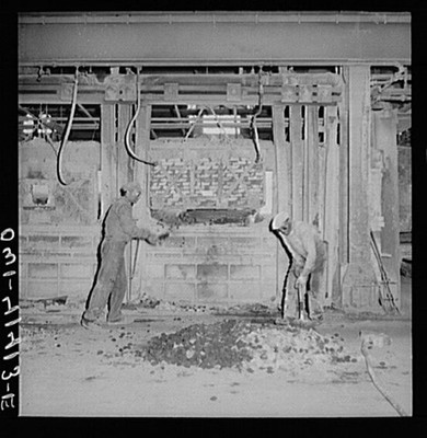 Phelps Dodge refining company, El Paso, Texas. Firing the furnace in the copper