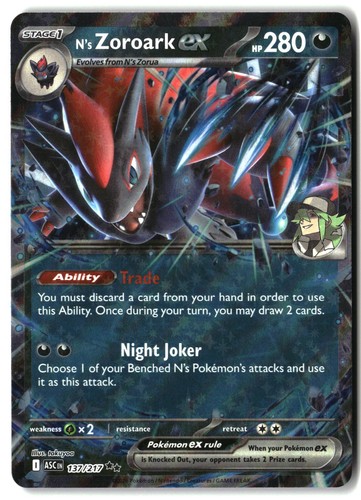 N's Zoroark ex 137/217 Double Rare Ascended Heroes Pokemon Holo Near Mint