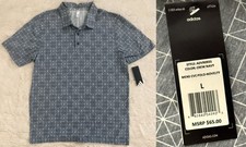new Adidas Golf 65 CVC 3 button Polo Shirt lite navy blue pattern size L 21