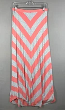 LC Lauren Conrad Skirt Women's Medium Pink Gray Chevron Stripe Pull On Maxi