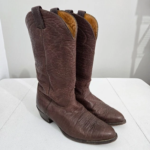 Vintage Nocona Mens Brown Leather Cowboy Boots Sz 9.5 2E Pebbled Ranch Barn 6227 Nocona Boots with Upper Leather EE Boots for Men for Sale  main image 3