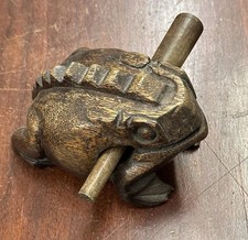 Vintage Large Wood Carved Percussion Frog Instrument Souvenir
