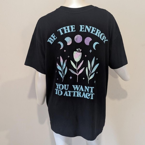 Ladies oversized S relaxed boyfriend tee black "Be the energy you want to...