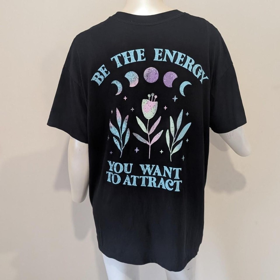 Ladies oversized S relaxed boyfriend tee black "Be the energy you want to...