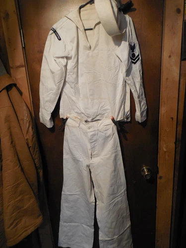 VINTAGE WW2 USS LEXINGTON NAVY WHITE UNIFORM NAMED CAP SUNKEN SHIP MILITARY OLD