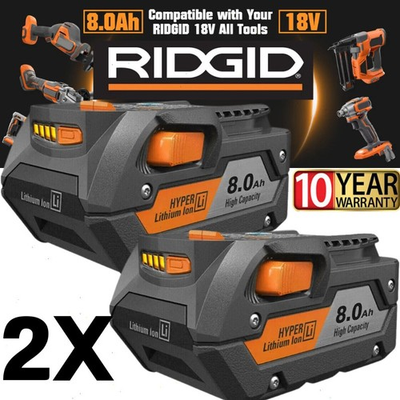 #ad 2 PACK For Ridgid 18V R840085 8.0Ah Lithium ion Battery Rigid 18Volt R840087 $44.99