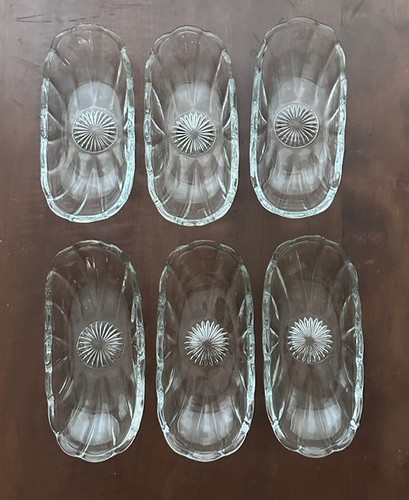 Set of 6 Vtg Anchor Hocking Glass Banana Split Dishes Dessert Relish Boats 8"