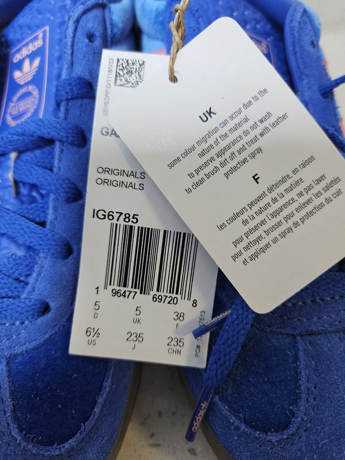 Adidas Gazelle Indoor 'Blue Semi Pink Velvet' Women's  - IG6785 Size 6.5 thumbnail 8