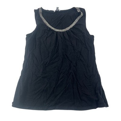 Cache Black Sleeveless Top XS Beaded neck Detail 55% Cotton 45% Modal