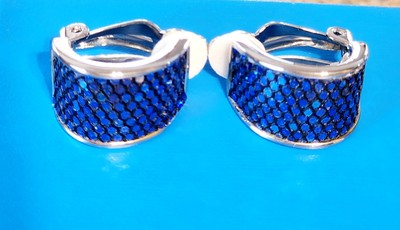 Colleen Lopez Clip On Metallic Blue Hoop Earrings NIB