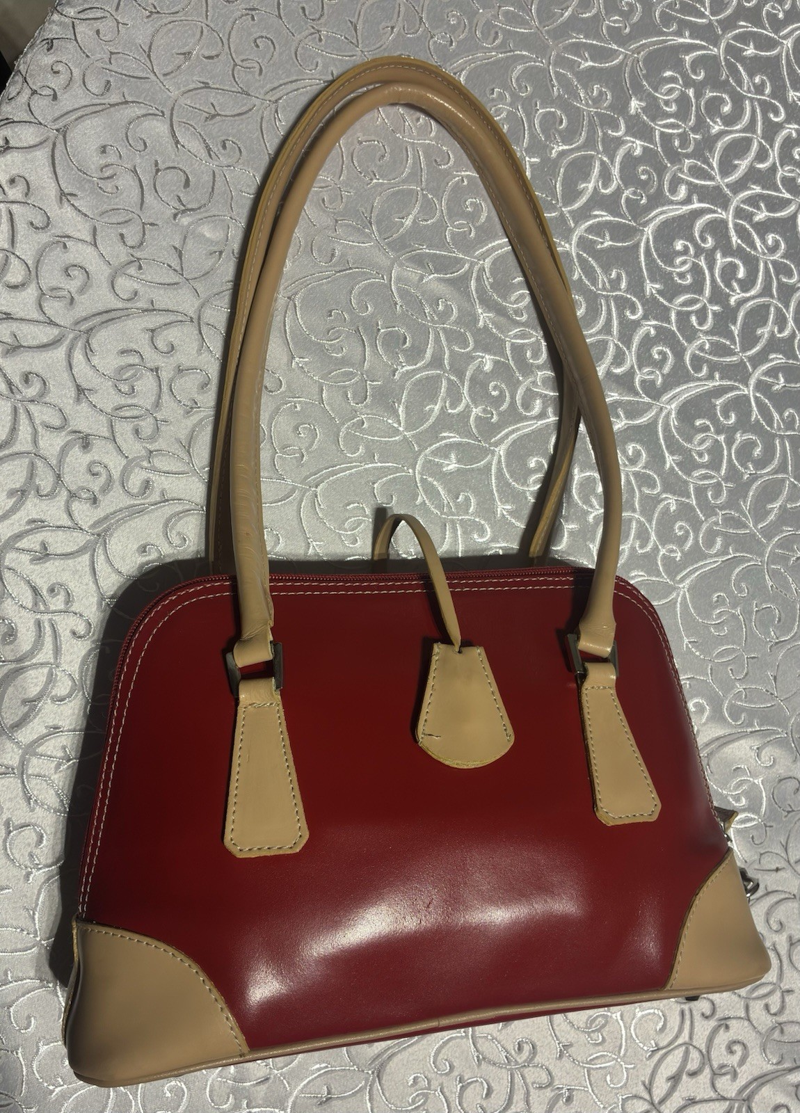 borsa a spalla PRIVILEGE pelle rosso/beige con zip