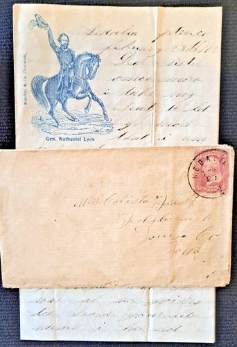 65 Civil War Patriotic - Eagle w/Spread Wings, Stars etc. w/Gen Lyon Lettersheet