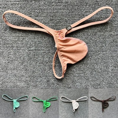 Men Low Waist Underwear Thongs with Large Pouch Thin Belt and T Back G String