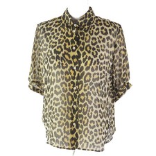 Christian Dior 141B58A6676 Ladies Shirt Silk Bee Leopard Print Yellow Beige 40