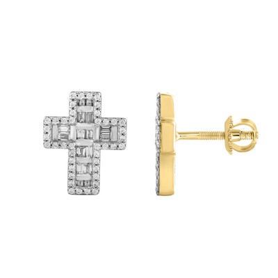 Damen Ohrringe 0,33ct rund Baguette Diamant 10k Gelbgold