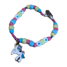 Handmade Elastic Bracelet-6.75 in-2 Unicorn Charms-Plastic Round and Heart Beads