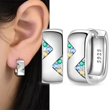 KUNSIR 925 Sterling Silver Tiny Geometric Square Hoop Earrings For Women Gifts