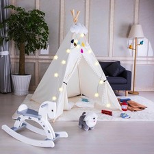 Teepee Tent with Star Lights Carry Case, Luxury Lace Washable Foldable Todd...