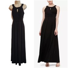 Sangria Fit And Flare Ruched Keyhole Evening Cocktail Maxi Knit Dress Black 8