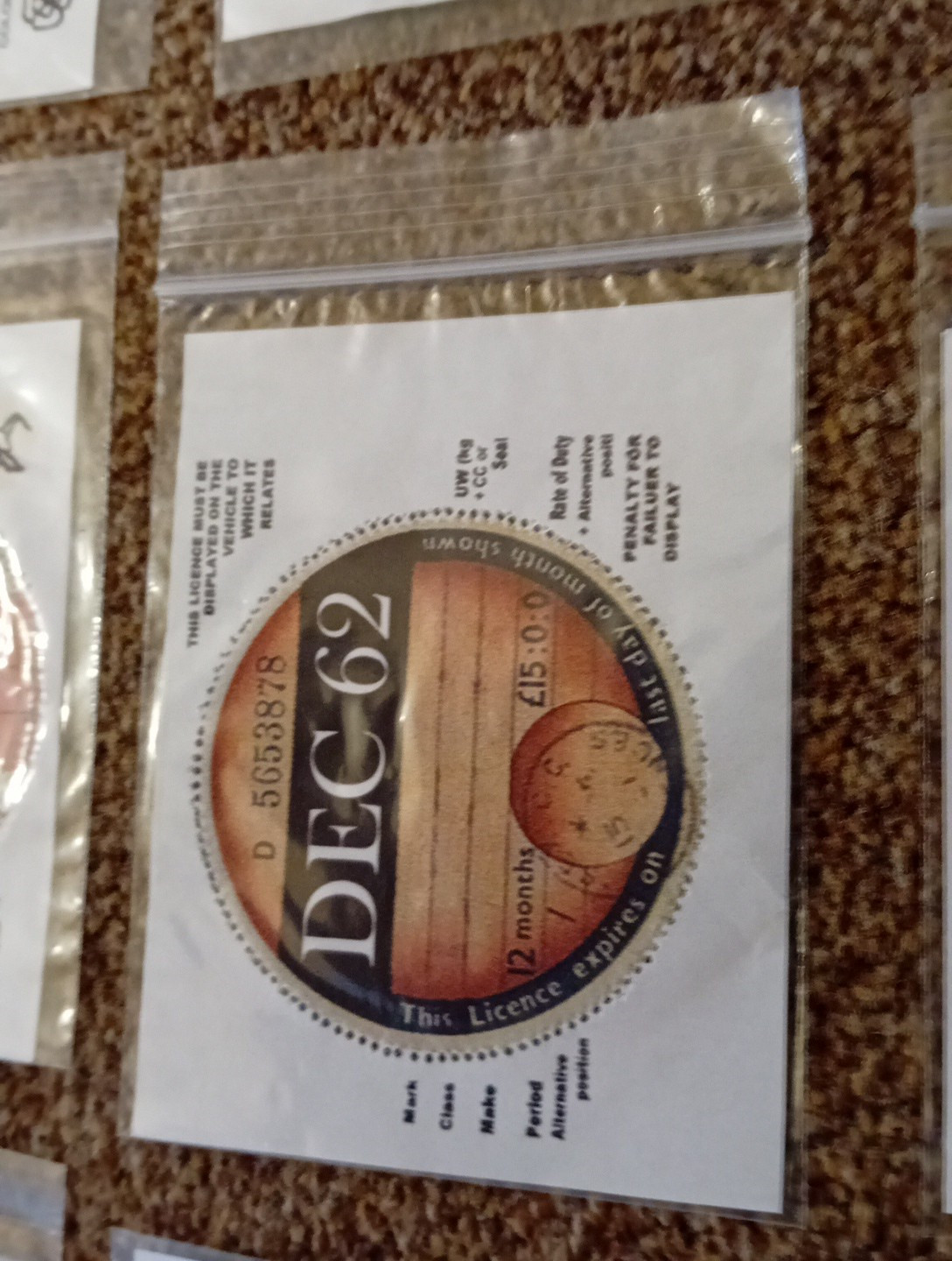 Repro Classic Car Vehicle Road Tax Disc any year/month 1921-2012 see disciption