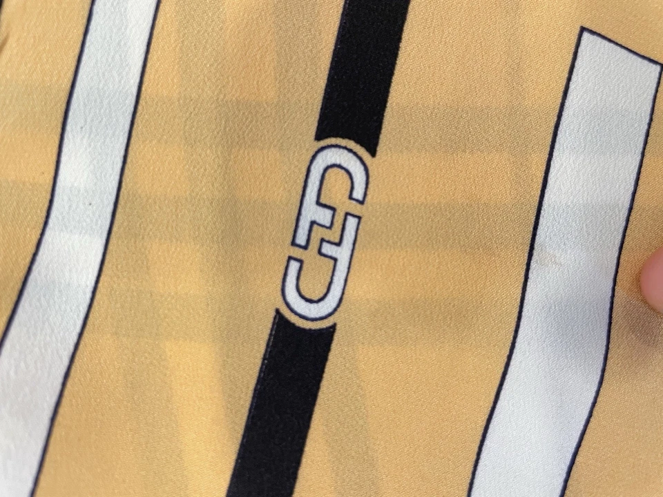 Salvatore Ferragamo желтый шелковый шарф полоски Gancini логотип винтажный Италии #A85 - Изображение 4 из 4