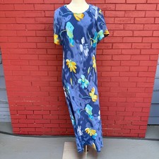 Vintage Y2K Gabrielle Blue Floral Maxi Dress Size 20 Short Sleeve Casual Summer