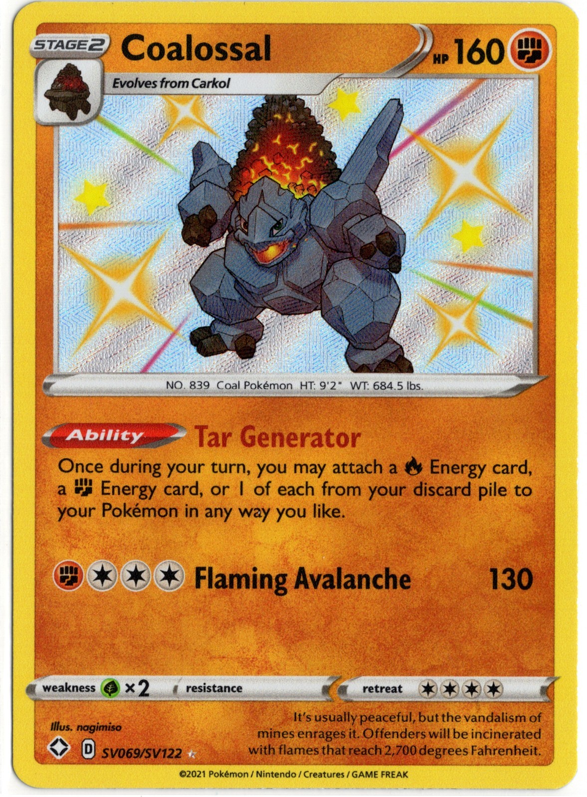 Pokemon - Shining Fates Coalossal SV069/SV122 NM