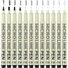 Micro-Pen Fineliner Ink Pens, 12 Pack Black Micro Fine Point Drawing Pens Wat