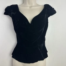 Vintage Black Velvet Corset Style Top Womens Sz 9 Small Victorian Gothic Vamp