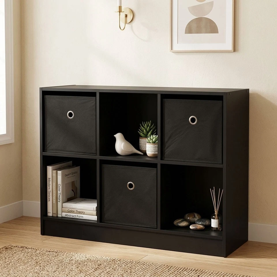 Jeu Rayonnage Sur Pied Réglable Chambre Enfant Noir Gris 6 Boîtes - Photo 3/4