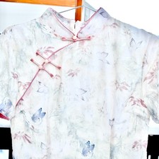 Beige Flower Butterfly Qipao Long Dress - Chinese Traditional Cheongsam