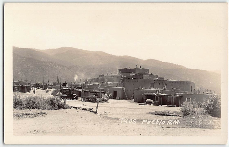 Taos, New Mexico RPPC TAOS PUEBLO Native Americana 1930s Vintage Photo Postcard