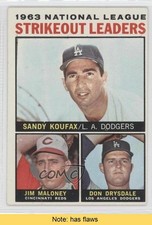 1964 Topps League Leaders Sandy Koufax Jim Maloney Don Drysdale #5 HOF READ 1z6