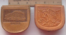 2 vtg Leather Coin Pouch Hand Tooled leather phoenix Mexico greece lot estate