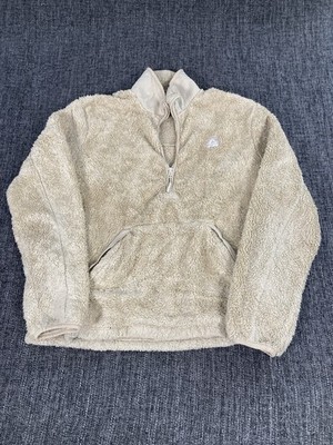 Reebok hellbraun Sherpa Fleece 1/4 Zip Pullover Damen M Kunstfell Jacke