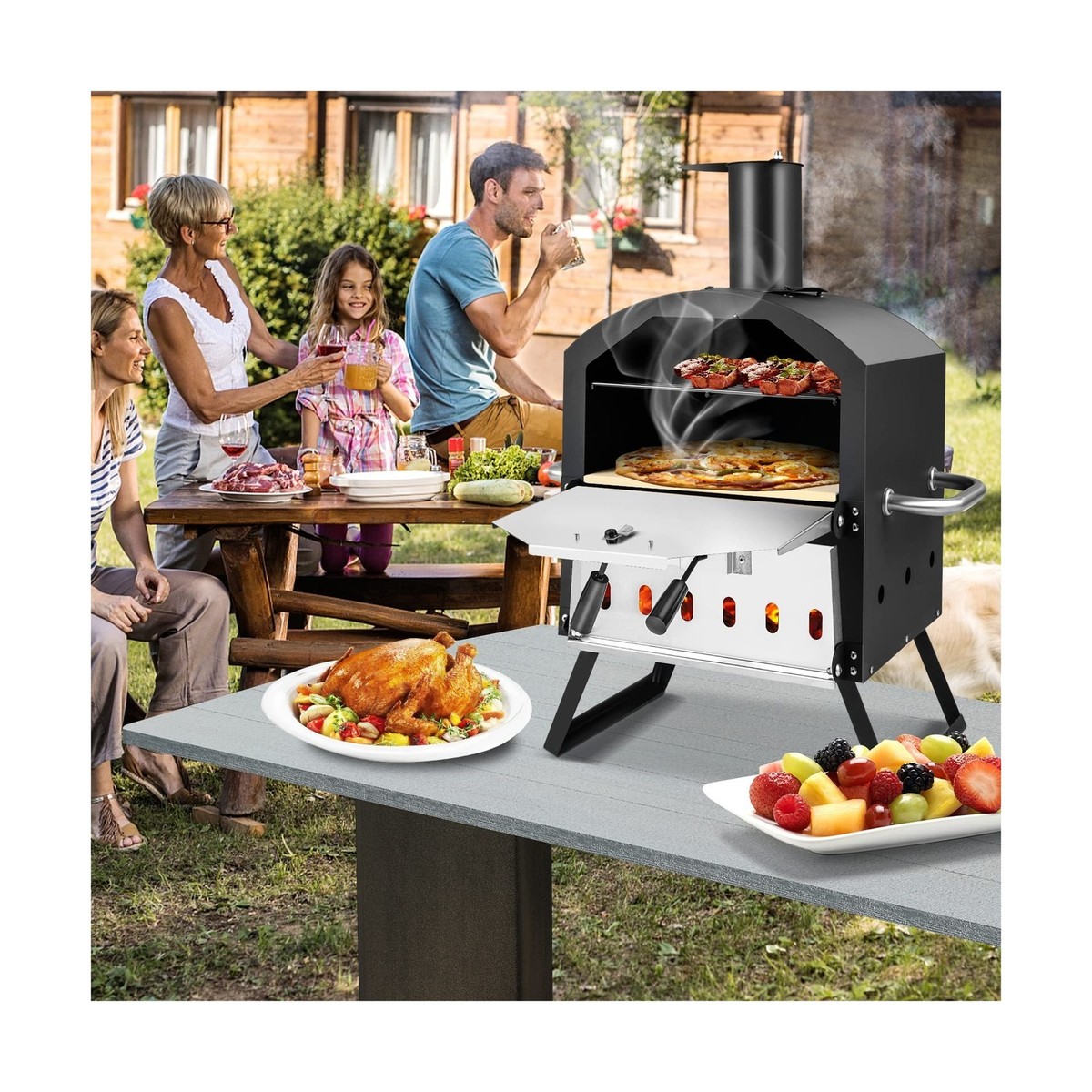 Giantex Outdoor Pizza Oven Wood Fired, 2-Layer Pizza Maker with 12