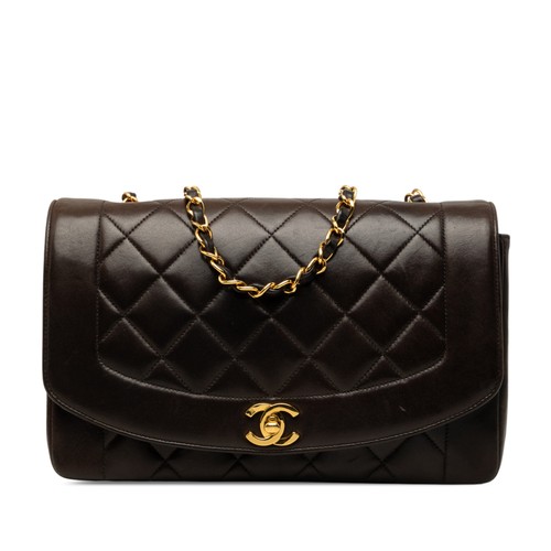 Chanel Medium Lambskin Diana Flap Pre-Loved Crossbody Bag Black