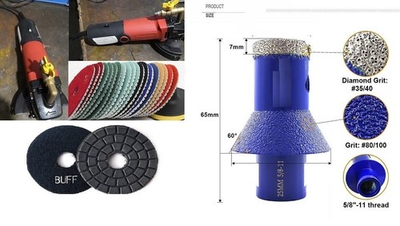 #ad Wet Polisher Kit 1 3 8quot; Vacuum Brazed Drill Chamfer Milling Bit Pads $134.99