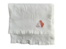 Carters Teddy Bear Pink Puppy Classic White Baby Blanket Satin Trim USA Vtg