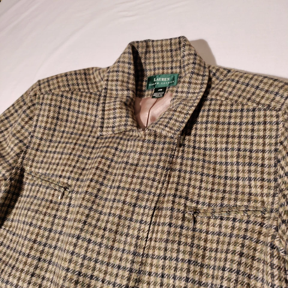 VINTAGE LRL Ralph Lauren Blazer Womens 22W Green Suit Jacket Wool Tweed Plaid - Image 4 of 4