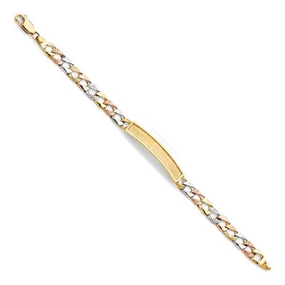 Massives 14k Tri-Color Gold 3C Light Nugget Figaro Link F Baby ID Armband 6''
