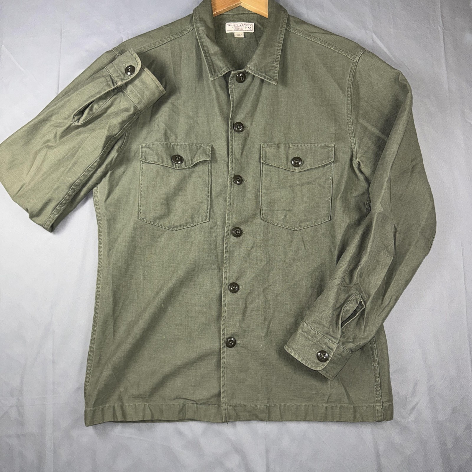 Wallace & Barnes Shirt Mens Medium Green Twill Button Front Long Sleeve Workwear