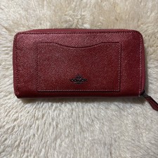 Cartera Coach Auténtica Cuero Rojo Profundo Talla Grande Cremallera Alrededor