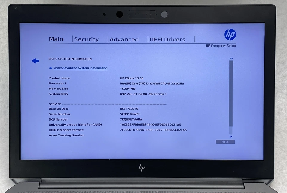 HP ZBook 15 G6 Intel Core i7-9750H 2,60 GHz 16 GB RAM 15,6" Sin disco duro Sin sistema operativo Foto 3 de 4