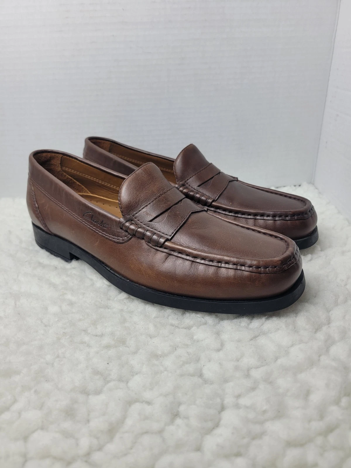Scarpe mocassino Clarks Acrive Air da uomo taglia 9 5 Penny in pelle marrone bordeaux