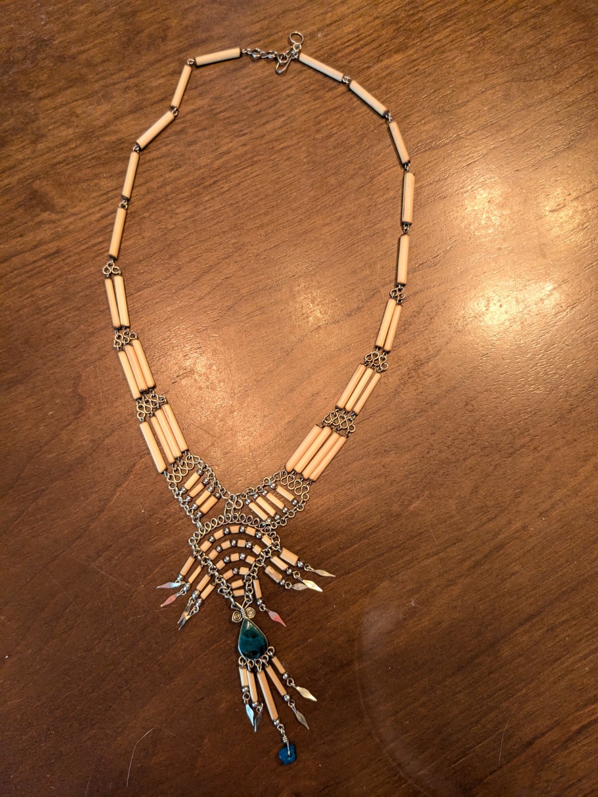 Peruvian Bamboo & Malachite Statement Necklace - image 2