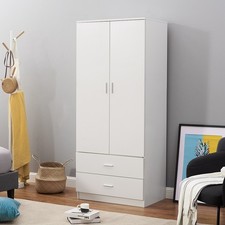 2 Door 2 Drawer Wardrobe with Hanging Rod Double Wardorbe Bedroom Furniture