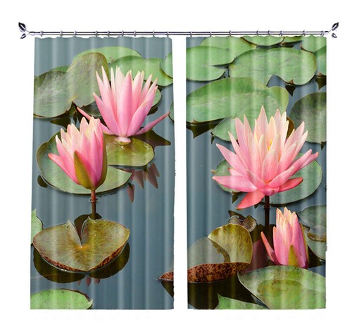 Water Lilies Water 3D Curtains Blockout Photo Printing Curtains Drape Fabric - Picture 5 of 12