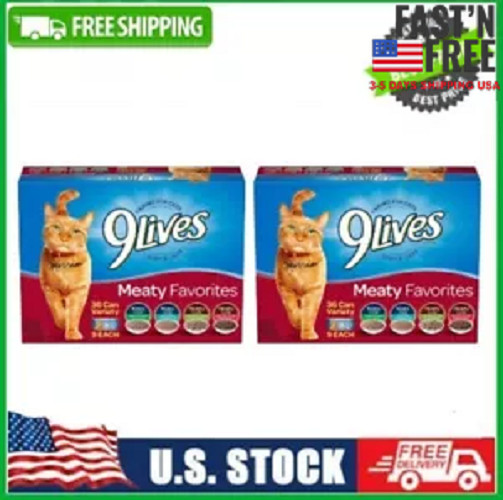 (2pack) 9Lives Meaty Favorites Variety Pack Wet Cat Food, 5.5 oz. Cans, 36 Count